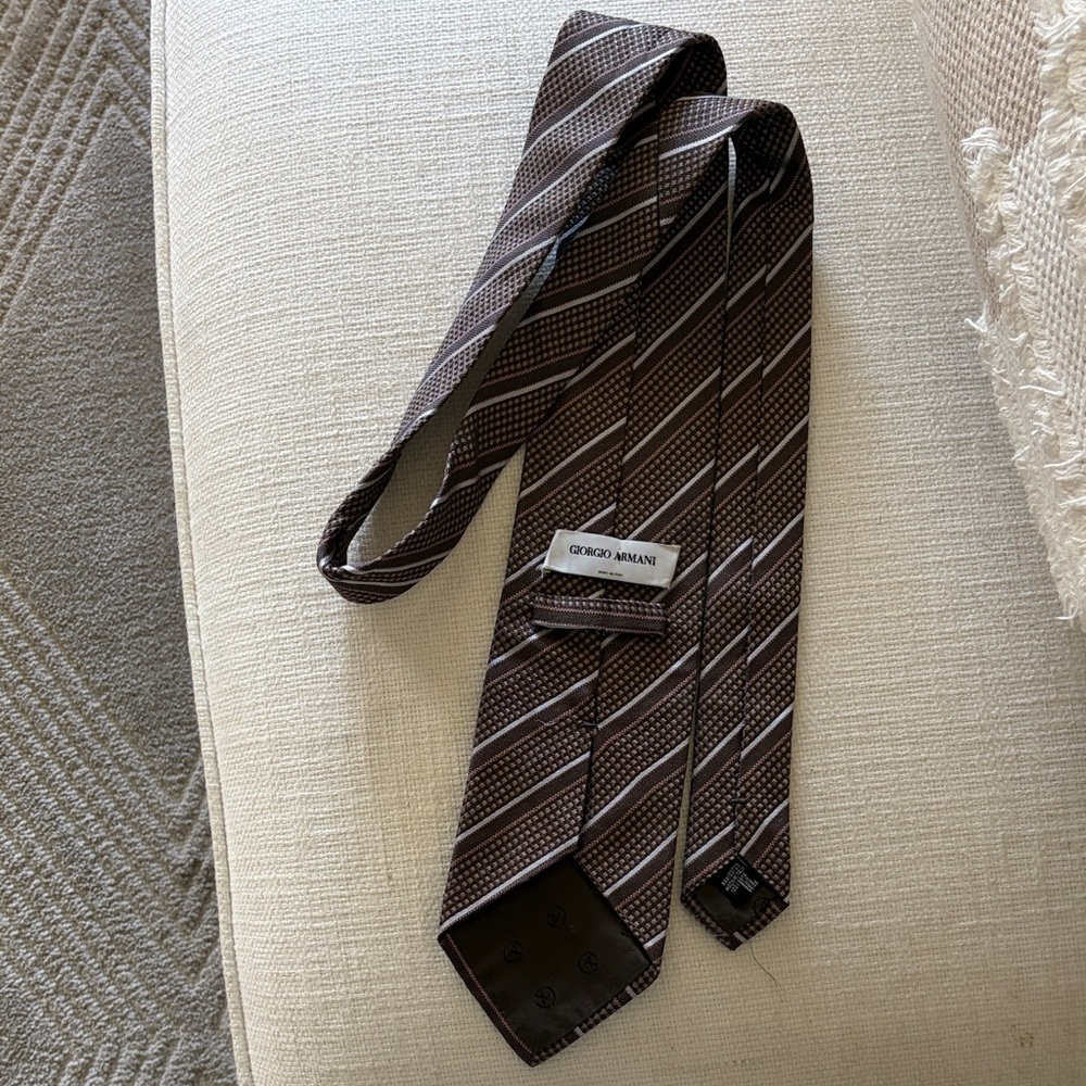 Giorgio Armani Brown and Light Brown Diagonal Stripe Silk Tie